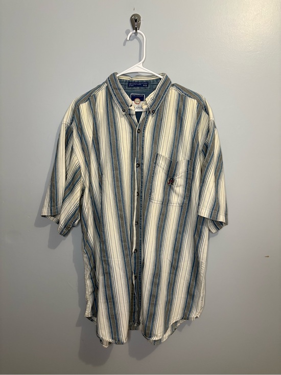 coliseum Other - Vintage Coliseum Men's XL Short-Sleeve Button-Up Stripe Shirt Blue White Gray